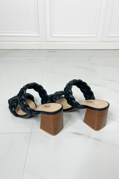 SODA Interwoven Ideas Braided Strap Block Heel Slide Sandal in Black