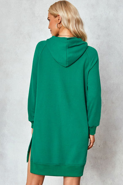 Graphic Raglan Sleeve Slit Hooded Dress