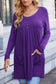 Ruched Pocketed Decorative Button Round Neck T-Shirt