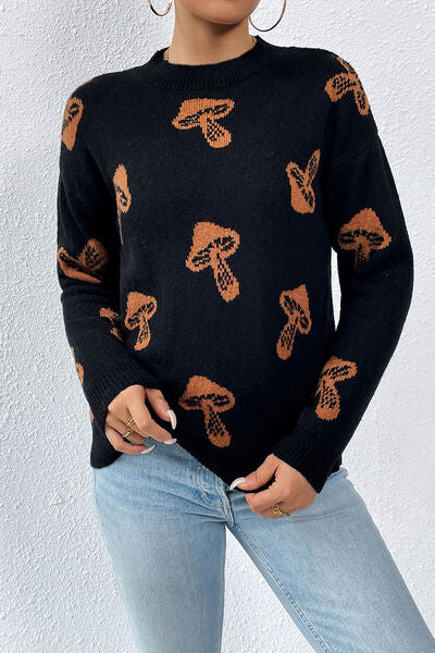 Graphic Mock Neck Dropped Shoulder Sweater