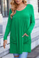 Ruched Pocketed Decorative Button Round Neck T-Shirt