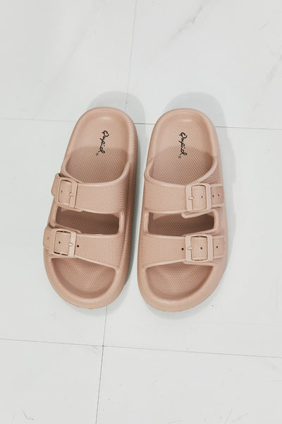 Qupid Comfy Casual Rubber Slide Sandal in Dust Storm