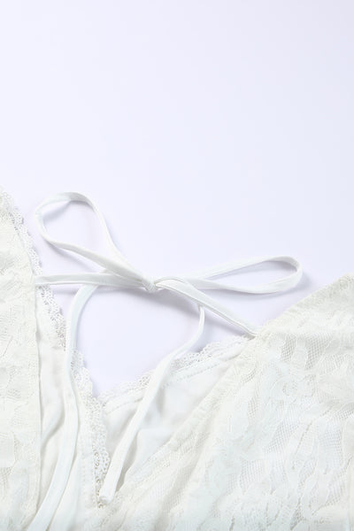 Puff Sleeve Tie-Back Lace Surplice Dress