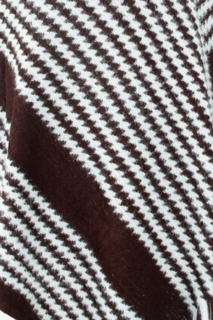 Striped V-Neck Three-Quarter Sleeve Fringed Poncho