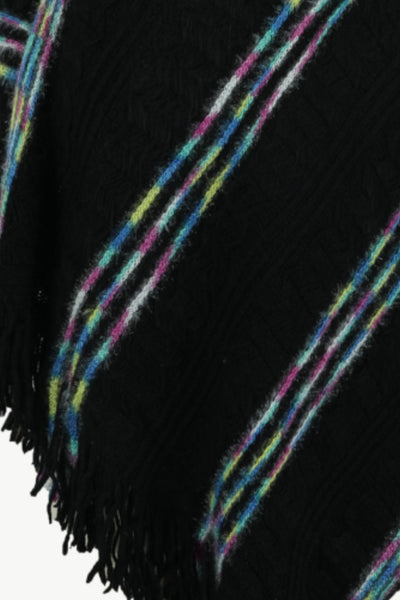 Colorful Stripe V-Neck Asymmetrical Fringe Hem Poncho