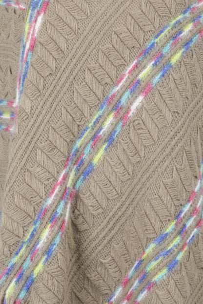 Colorful Stripe V-Neck Asymmetrical Fringe Hem Poncho