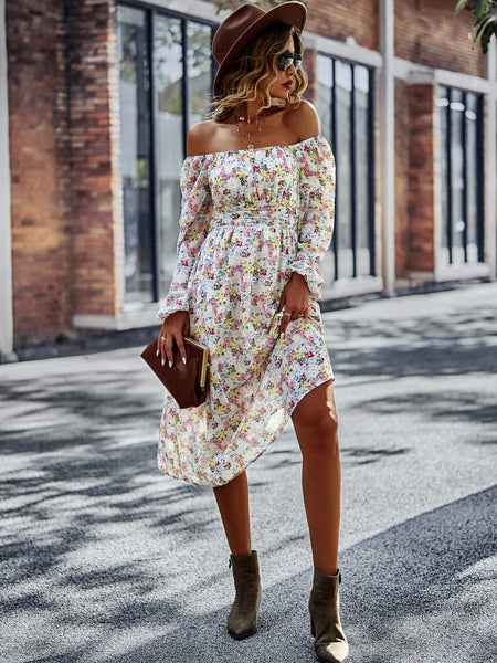Floral Square Neck Smocked Balloon Sleeve Dress