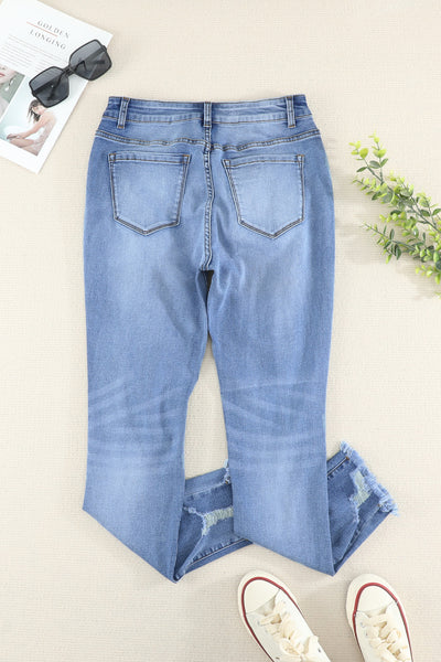 High Waist Frayed Hem Distressed Skinny Jeans