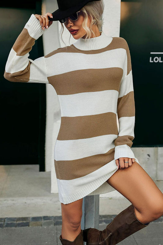 Striped Horizontal Ribbing Sweater Dress