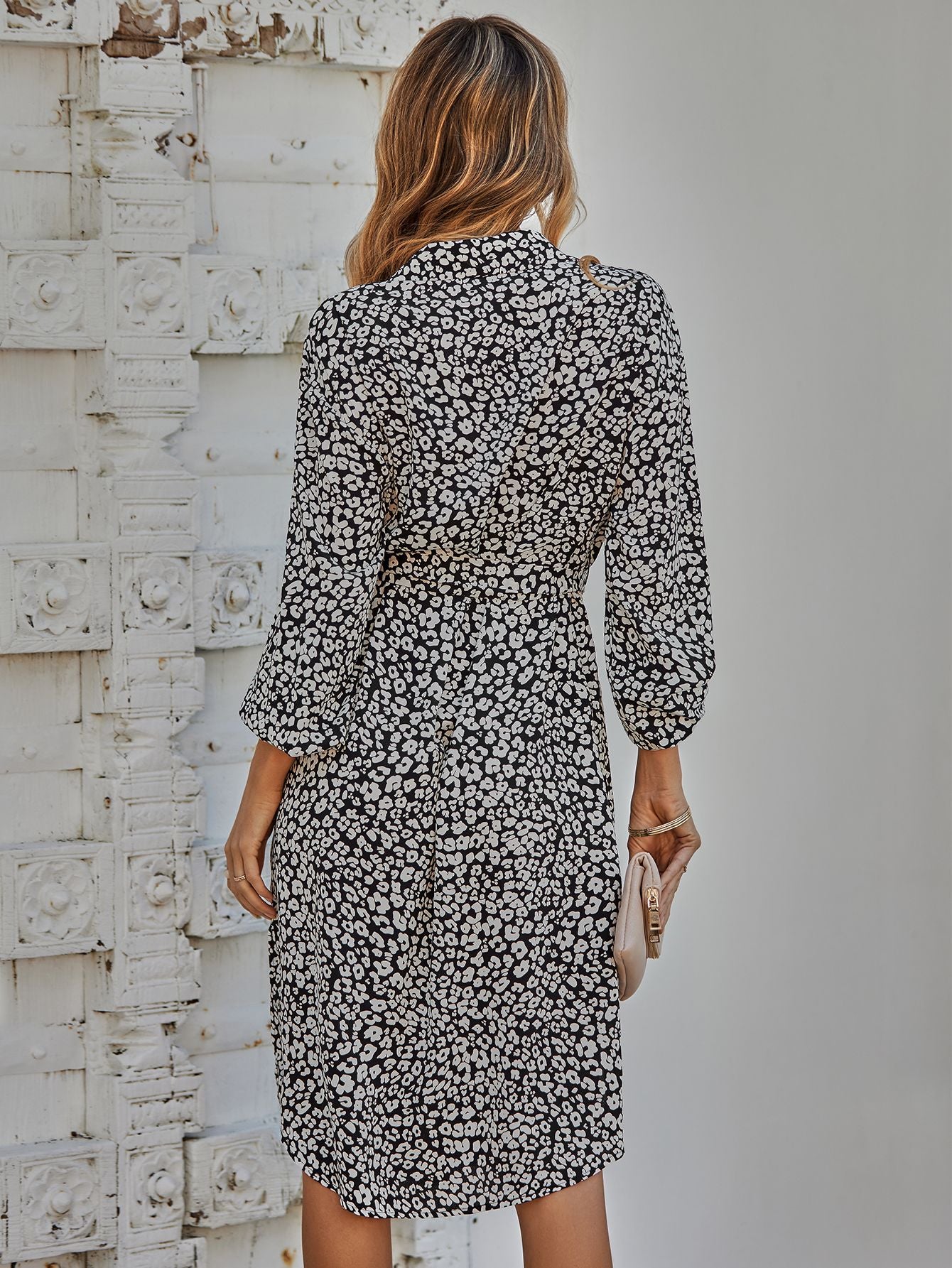 Leopard Print Belted Long Sleeve Shirt Dress