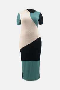Plus Size Tricolor Short Sleeve Hooded Maxi Dress