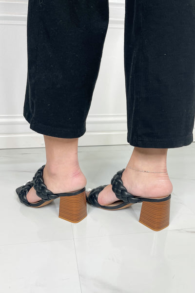 SODA Interwoven Ideas Braided Strap Block Heel Slide Sandal in Black