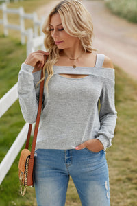 Heathered Cold-Shoulder Long Sleeve Top