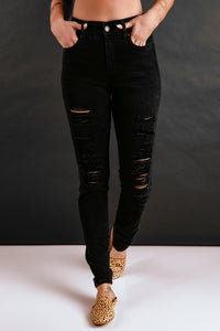 High Waist Distressed Skinny Jeans with Pockets